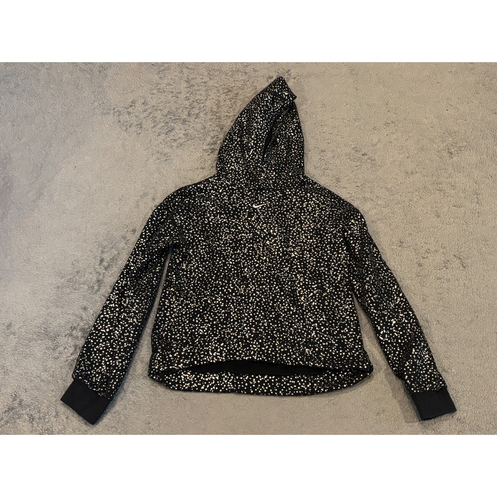 Nike Dri-Fit Hoodie Youth Large Long Sleeve Pullover Black Polka Dot Shimmer